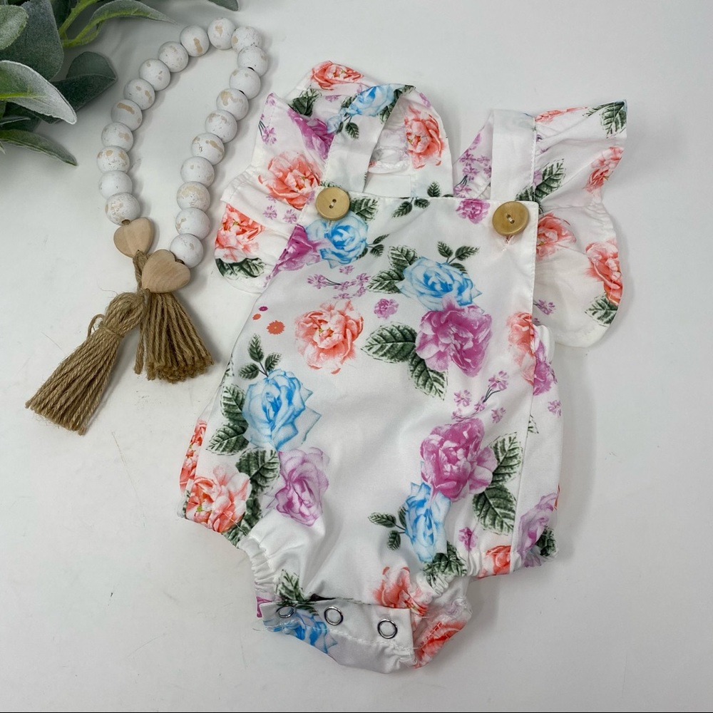 Floral Romper Ruffle Straps Boho Newborn Photoshoot Outfit